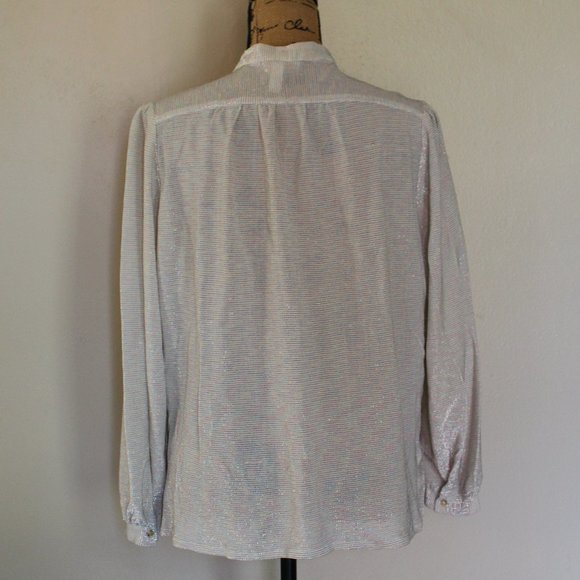Vintage Ample Togs California Cream Pink Blue Metallic Disco Blouse Women's M - Picture 2 of 12